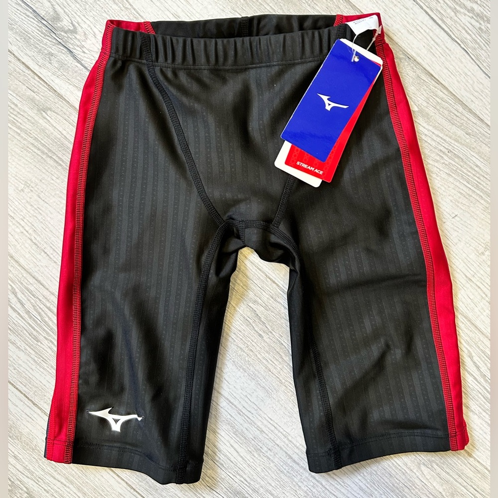 NWT MIZUNO N2MB1024 Men's Swimsuit STREAM ACE Half Spats Black/ Red Jammers M